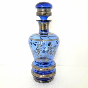 Vintage Cobalt Italian Glass Decanter with 925 Silver Detailing